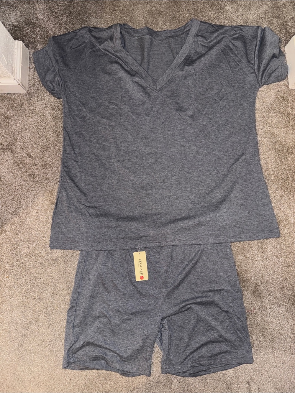 Women's Gray V-Neck Short 2-Piece Set